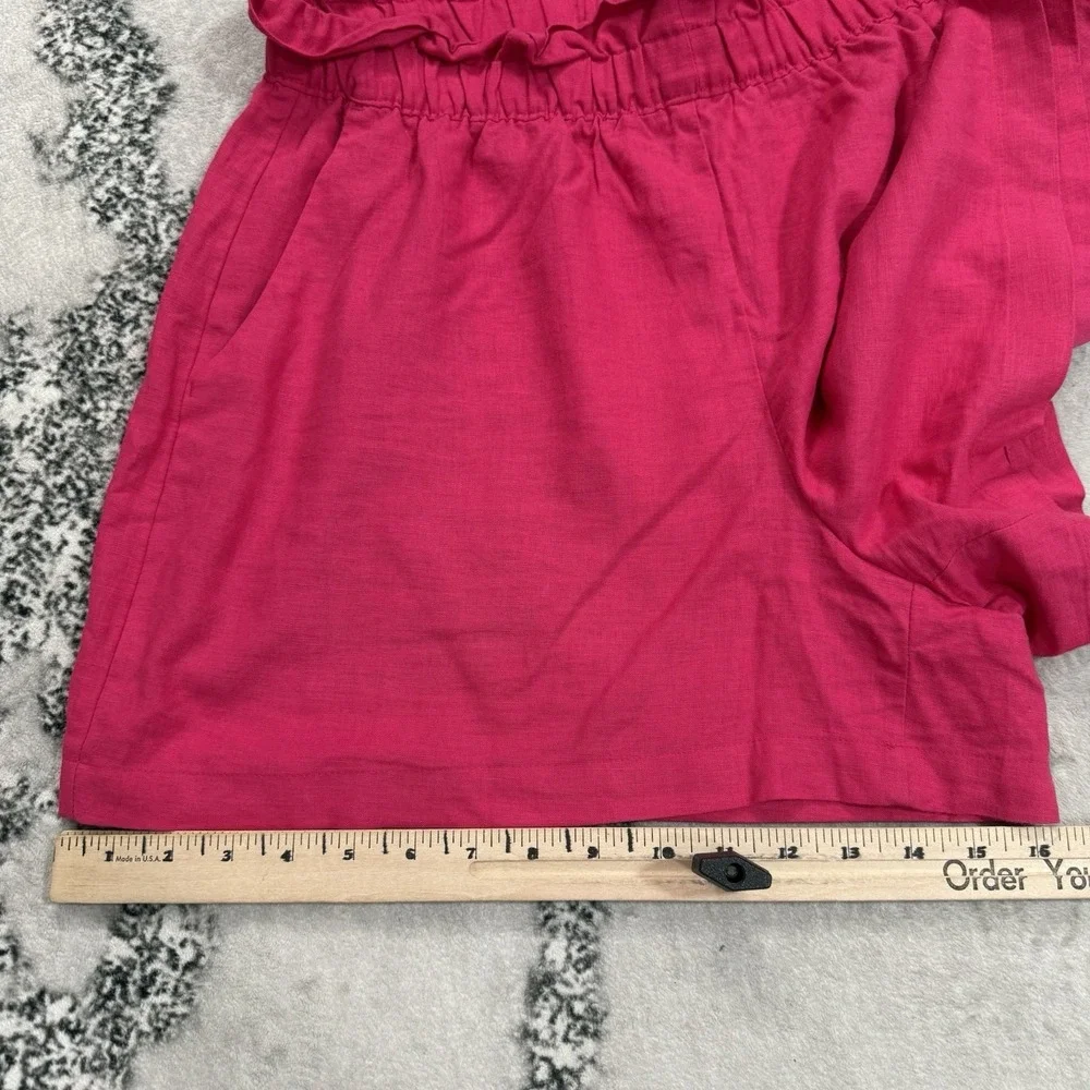Express Shorts Womens Size L Pink Linen Blend Paperbag Waist Pull On Pockets